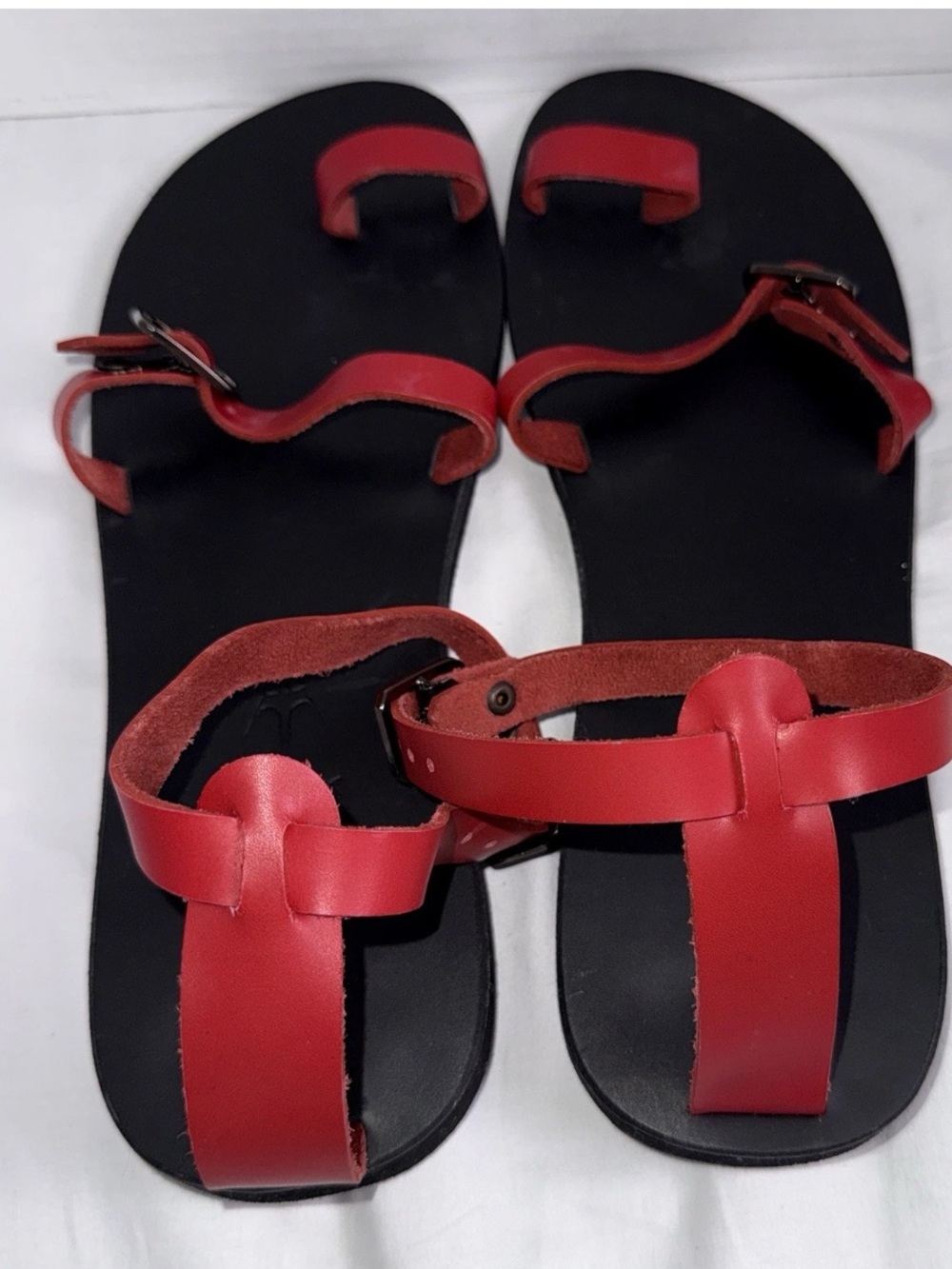 Calpas Men’s Sandal EU 43 US 11 Gladiator Toe Ring Hand Made Red Black - Picture 6 of 10